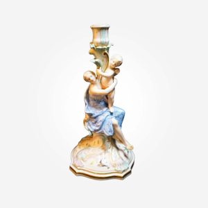 19th Century Meissen Germany Mother Child handpainted porcelain candlestick