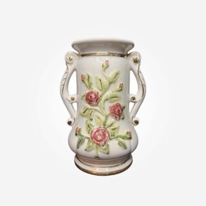 Antique Ceramic Vase, 2 Handles, Roses, Gold Accents. In The Style Of Old Paris