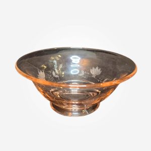 Antique pink glass Etched footed Bowl