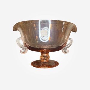 Fenton #1608 Pink Deep Oval 10.5" Footed Bowl With Dolphin Handles