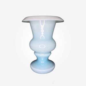 Fenton Art Glass for Weil Ceramics Blue Overlay MilkCrest Rolled TopVase Large