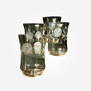 VINTAGE 1940s Pink Depression Glass Dunbar Flint Glasses Tumblers Etched Floral