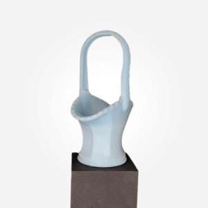 Vintage 7" Satin Blue Fenton Milk Glass Overlay Basket