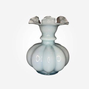 Vintage Fenton Light Blue Overlay Art Glass Melon Ruffled Vase 8" Tall