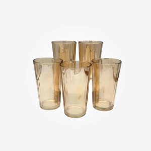 Vintage Glasses Lot Of 5 Peach Marigold Lustre Iridescent Carnival Optic Ribbed