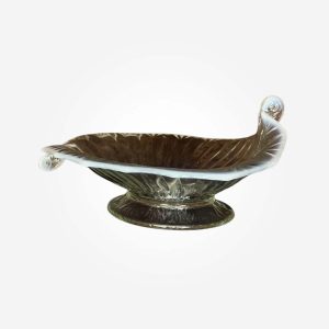 Vintage Opalescent Depression Glass Leaf Shaped Single Handled Large Bowl Dish