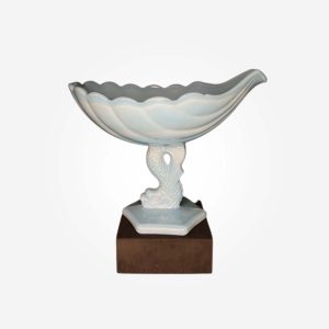 Vintage Turquoise Milk Glass Dragon Koi Fish Shell Pedestal Bowl