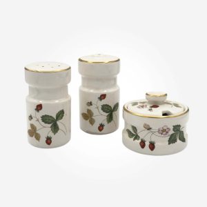 Vintage Wedgwood Salt, Pepper & Sugar Bowl Table Condiment Set Wild Strawberry